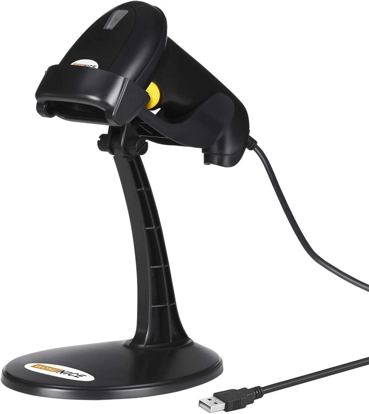 WoneNice USB Laser Barcode Scanner with Stand — Wired Handheld